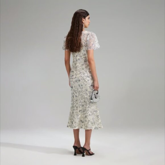 Self Portrait Dress Champagne Sequinned Midi Dress Size 8 - Picture 9 of 11